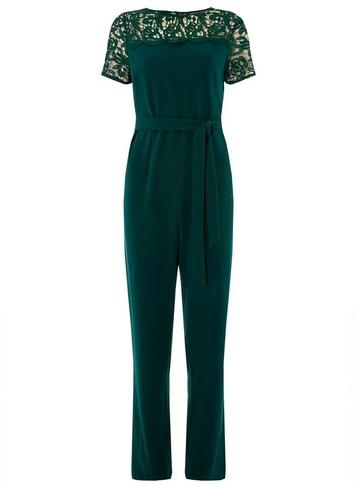 Dorothy Perkins *green Lace Mix Jumpsuit