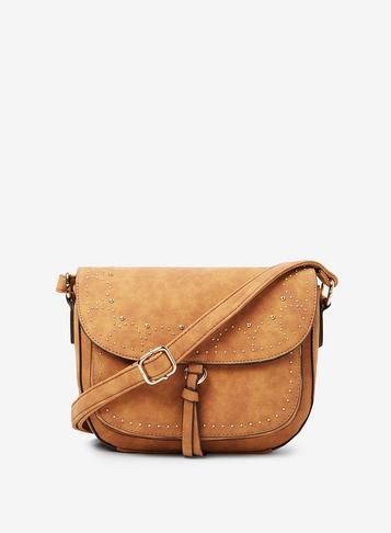 Dorothy Perkins Tan Studded Saddle Cross Body Bag