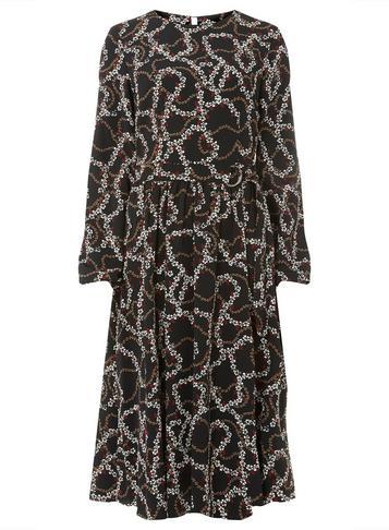 Dorothy Perkins *tall Black Printed Midi Skater Dress