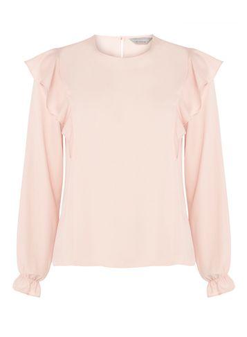 Dorothy Perkins Petite Pink Ruffle Shoulder Blouse