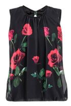 Dorothy Perkins *quiz Black Chiffon Rose Print Top
