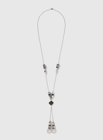 Dorothy Perkins Silver Beaded Lariat Necklace