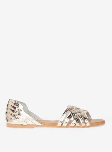 Dorothy Perkins Gold Leather Woven 'havana' Sandals