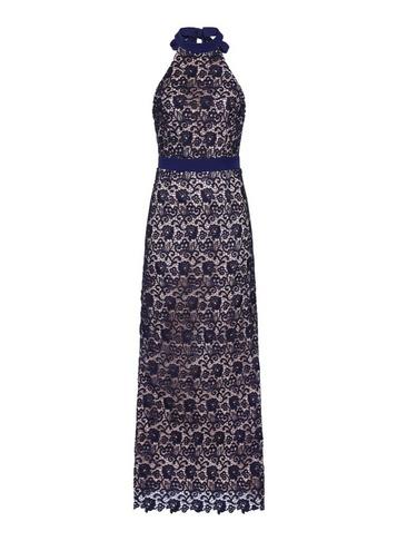 Dorothy Perkins *paper Dolls Navy Lace Halterneck Maxi Dress