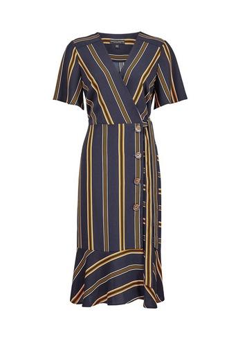 Dorothy Perkins Navy Stripe Print Short Sleeve Wrap Dress