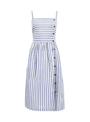 Dorothy Perkins Blue Linen Blend Striped Blend Camisole Dress