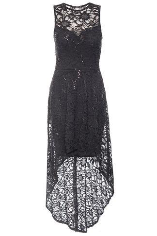 Dorothy Perkins *quiz Black Glitter Lace Skater Dress