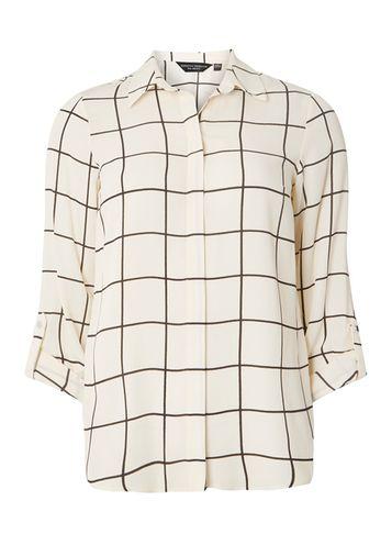 Dorothy Perkins Cream Checked Tab Roll Sleeve Shirt