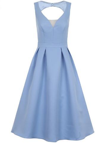 Dorothy Perkins *chi Chi London Blue Plunge Open Back Skater Dress
