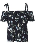 Dorothy Perkins Navy Floral Self-tie Cold Shoulder Top