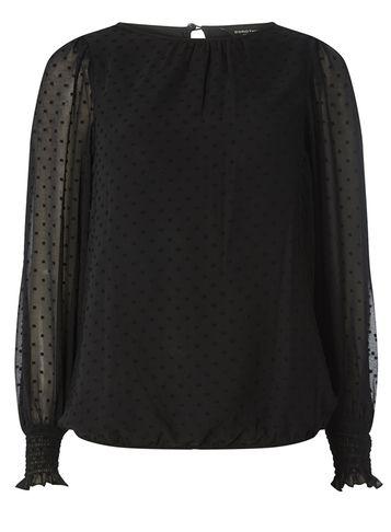 Dorothy Perkins Black Dobby Pinger Hem Blouse