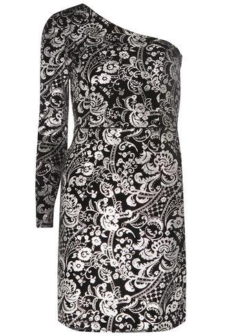 Dorothy Perkins Silver Brocade Print One Shoulder Bodycon Dress