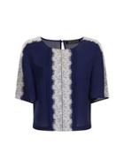 Dorothy Perkins Navy And Cream Lace Trim Top