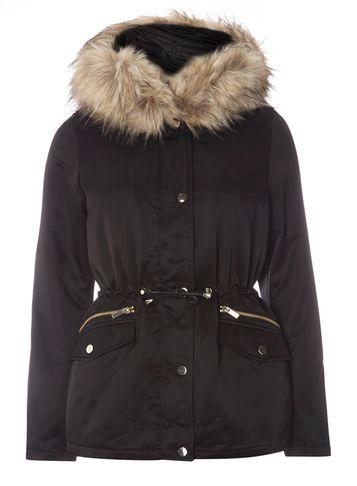 Dorothy Perkins Black Detachable Fur Hooded Parka