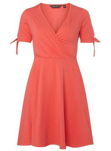 Dorothy Perkins Coral Tie Sleeve Wrap Dress