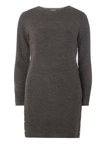Dorothy Perkins Charcoal Button Hem Knitted Tunic