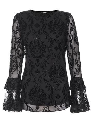 Dorothy Perkins *quiz Black Frill Long Sleeve Top