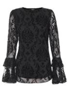 Dorothy Perkins *quiz Black Frill Long Sleeve Top