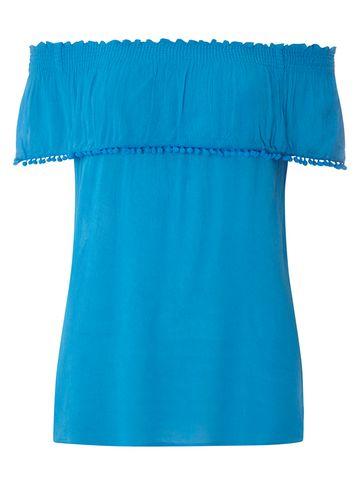 Dorothy Perkins Blue Pom Pom Bardot Top
