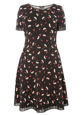 Dorothy Perkins Dp Curve Black Floral Lace Trim Dress