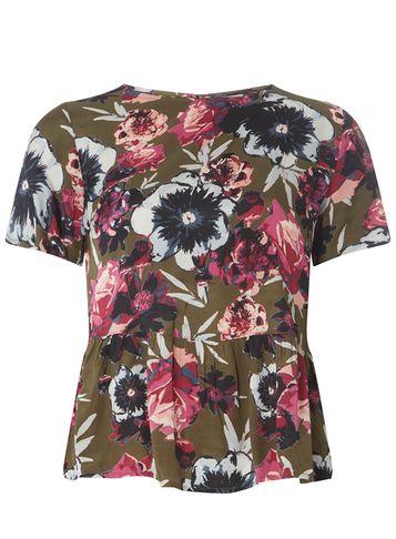 Dorothy Perkins *vila Khaki Printed Peplum Blouse
