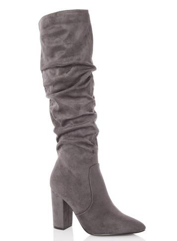 *quiz Grey Suede Ruched Knee High Boots