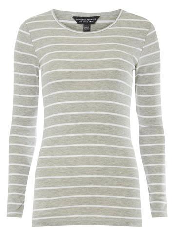 Dorothy Perkins Grey Stripe Crew Neck Top