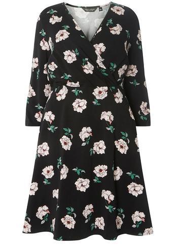 Dorothy Perkins *dp Curve Black Floral Print Fit And Flare Dress