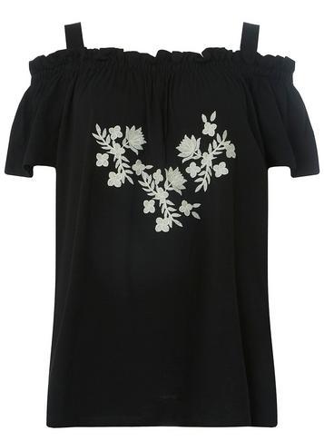 Dorothy Perkins Dp Curve Black Embroidered Could Shoulder Top