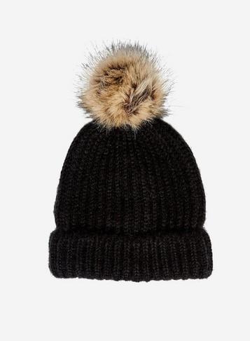 Dorothy Perkins Black Pom Pom Hat