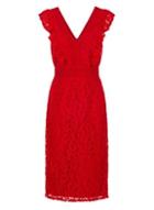 Dorothy Perkins *little Mistress Red Cap Lace Sleeve Pencil Dress