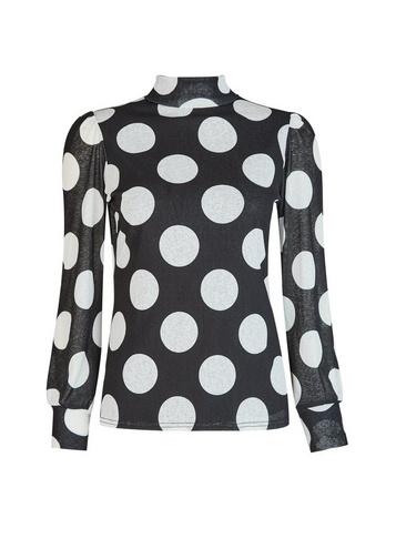 Dorothy Perkins Black Spot Print Mesh Roll Neck Top