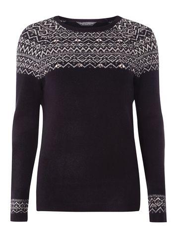 Dorothy Perkins *tall Navy Fairisle Yoke Jumper