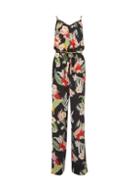 Dorothy Perkins *tall Black Floral Print Button Jumpsuit
