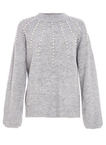 Dorothy Perkins *quiz Grey Turtle Neck Pearl Jumper