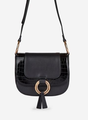 Dorothy Perkins Black Ring Saddle Cross Body Bag