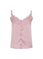 Girls On Film *girls On Film Pink Lace Trim Button Camisole Top