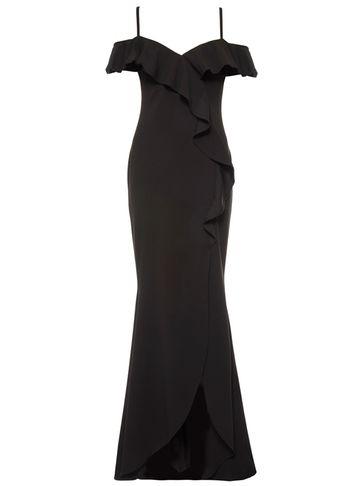 Dorothy Perkins *quiz Black Ruffle Crepe Maxi Dress