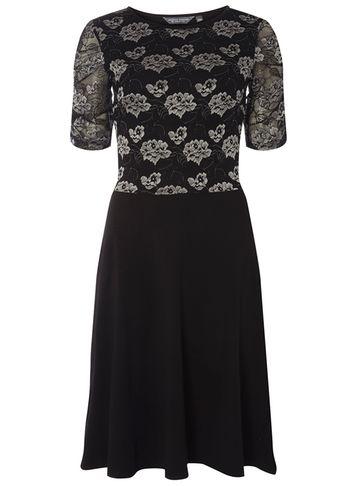 Dorothy Perkins *tall Black Two Tone Lace Skater Dress