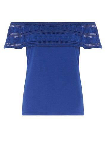 Dorothy Perkins Cobalt Lace Ruffle Bardot Top