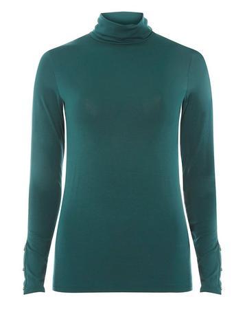 Dorothy Perkins Green Buttoned High Neck Top