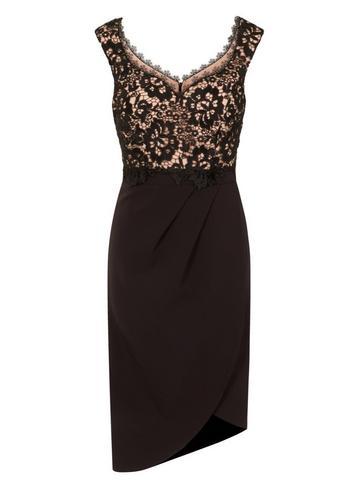 Dorothy Perkins *little Mistress Black Lace Bodice Wrap Dress