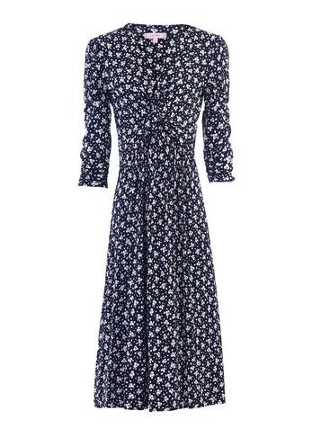 Dorothy Perkins *jolie Moi Navy Leafy Print Midi Fit And Flare Dress