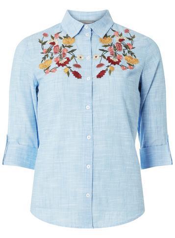 Dorothy Perkins Petite Floral Embroidered Cotton Shirt