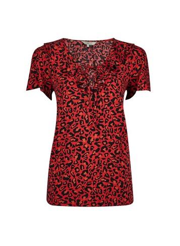 *billie & Blossom Red Leopard Print Ruffle Shoulder Top
