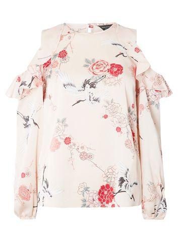 Dorothy Perkins Blush Bird Print Cold Shoulder Top