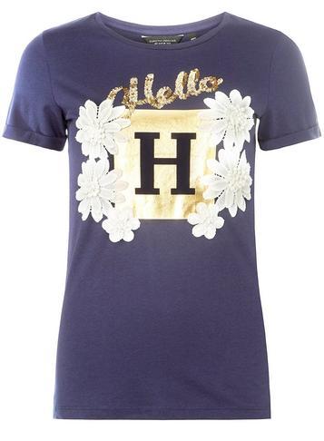 Dorothy Perkins Navy H Print Applique T-shirt