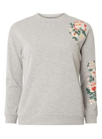 Dorothy Perkins Petite Grey Embroidered Sweat Top