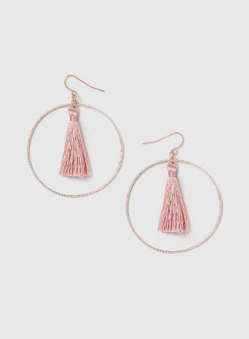Dorothy Perkins Rose Gold Look Textured Hoop Tassel Earrings