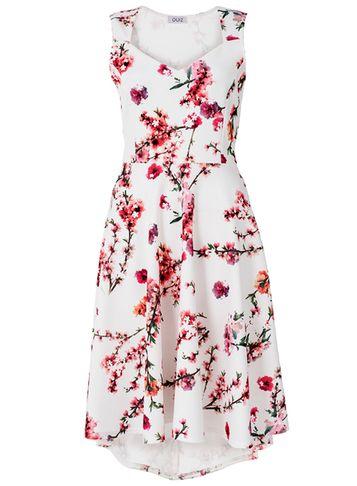 Dorothy Perkins *quiz Cream Blossom Dip Hem Skater Dress